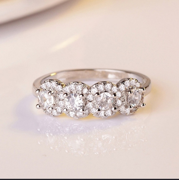 NEW LUXURY 925 Silver 4 round Diamond Wedding Band - Picture 3 of 7